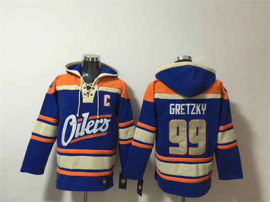 Edmonton Oilers #99 Wayne Gretzky Blue Lace-Up Pullover Hoodie