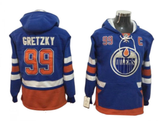 Edmonton Oilers #99 Wayne Gretzky One Front Pocket Pullover Hoodie - Blue