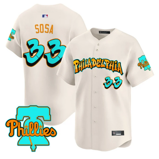 Edmundo Sosa Jersey #33 Philadelphia Phillies Graffiti Broad Street Cream