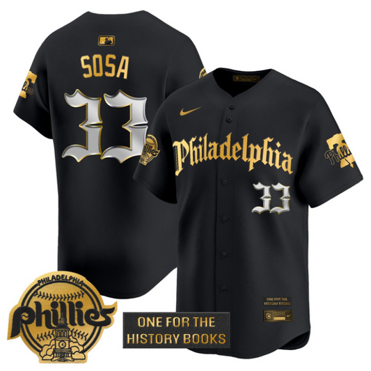 Edmundo Sosa Jersey #33 Phillies Retro Newspaper Edition Gold Vapor Premier Stitched Black Gold