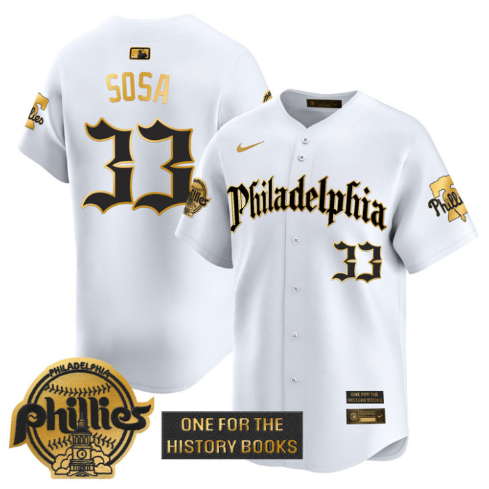 Edmundo Sosa Jersey #33 Phillies Retro Newspaper Edition Gold Vapor Premier Stitched White Gold