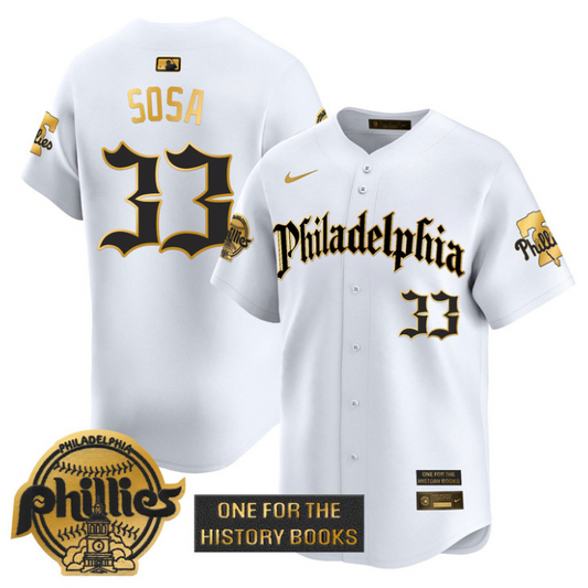 Edmundo Sosa Jersey #33 Phillies Retro Newspaper Edition Gold Vapor Premier Stitched White Gold