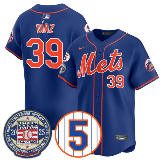 Edwin Díaz Jersey #39 New York Mets Hall of Fame Gold Stitched Royal