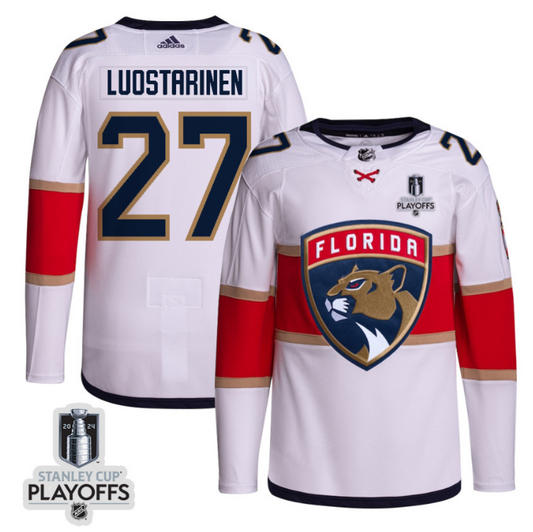 Eetu Luostarinen 27 Florida Panthers 2024 NHL Playoffs Patch Away Jersey Customized - Men, White