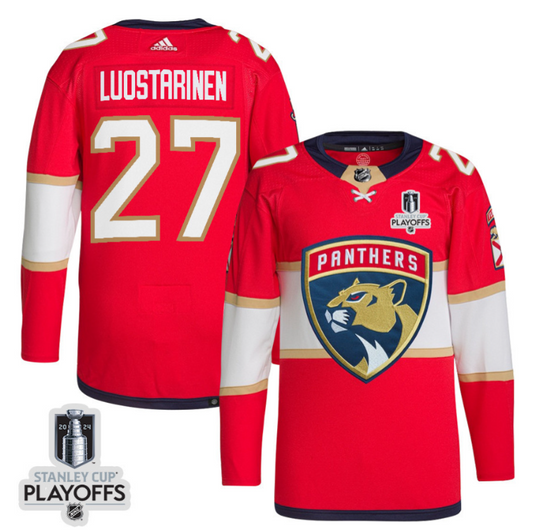 Eetu Luostarinen 27 Florida Panthers 2024 NHL Playoffs Patch Home Jersey - Men, Red