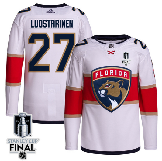 Eetu Luostarinen 27 Florida Panthers 2024 STANLEY CUP Final Away Breakaway Jersey Men, White
