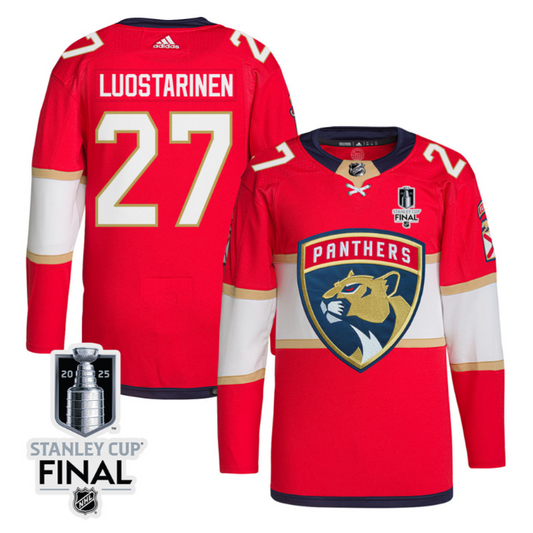 Eetu Luostarinen 27 Florida Panthers 2025 STANLEY CUP Final Patch Home Men Jersey Red