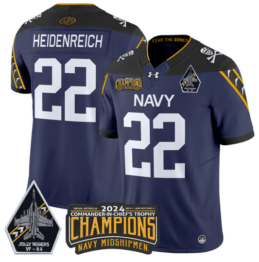 Eli Heidenreich Jersey #22 Navy Midshipmen 2024 Jolly Rogers Champions Navy