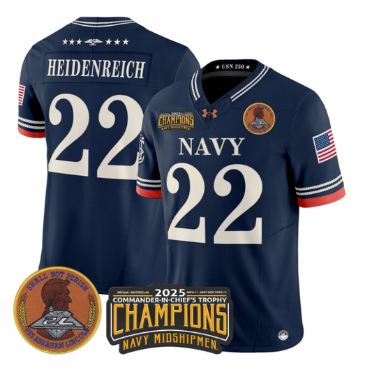 Eli Heidenreich Jersey #22 Navy Midshipmen 2025 Trophy Champions Stitched Navy