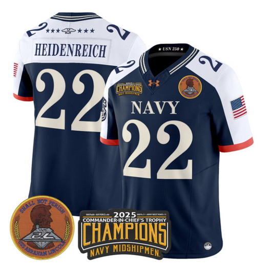 Eli Heidenreich Jersey #22 Navy Midshipmen 2025 Trophy Champions Stitched Navy Alternate