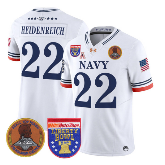 Eli Heidenreich Jersey #22 Navy Midshipmen 250th 2026 Liberty Bowl Stitched White
