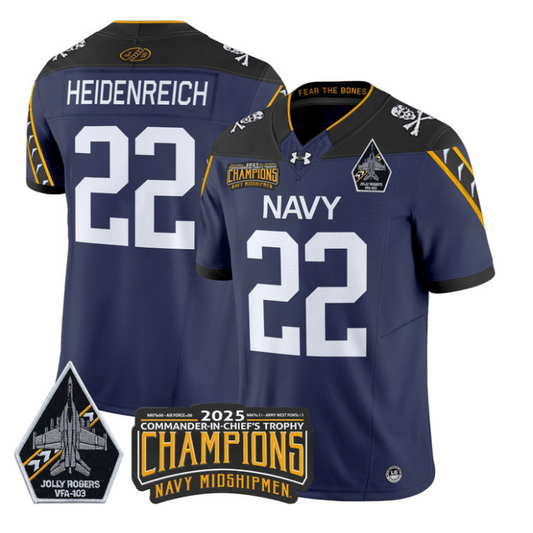 Eli Heidenreich Jersey #22 Navy Midshipmen Jolly Rogers 2025 Trophy Navy