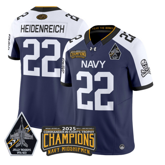 Eli Heidenreich Jersey #22 Navy Midshipmen Jolly Rogers 2025 Trophy Navy Alternate