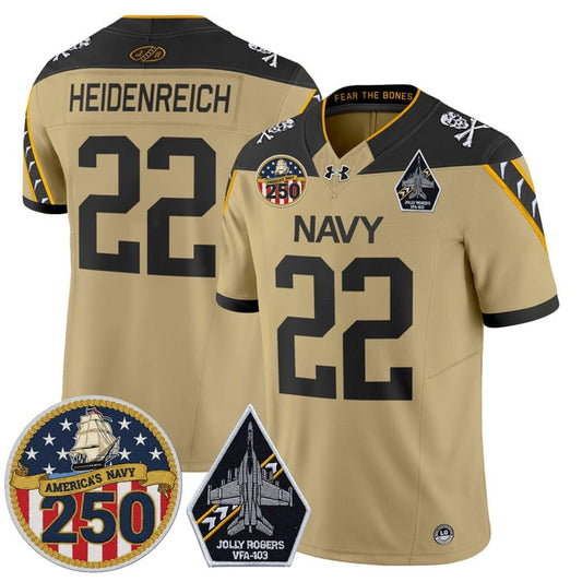 Eli Heidenreich Jersey #22 Navy Midshipmen Jolly Rogers 250th Patch Stitched