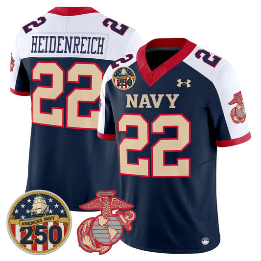 Eli Heidenreich Jersey #22 Navy Midshipmen USMC 250th Patch Stitched