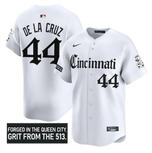Elly De La Cruz Jersey #44 Cincinnati Reds Gothic Queen City Edition White