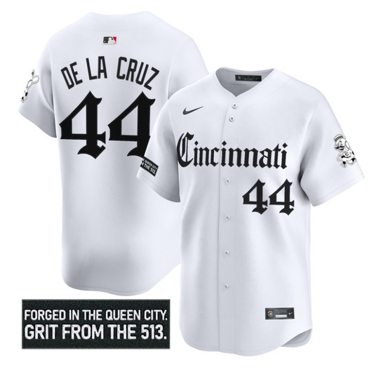 Elly De La Cruz Jersey #44 Cincinnati Reds Gothic Queen City Edition White