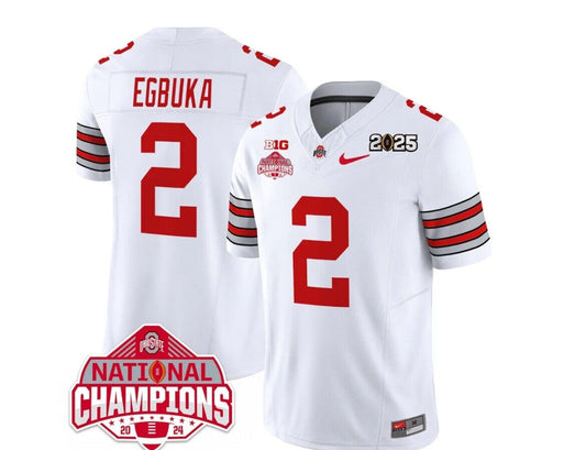Emeka Egbuka Jersey #2 Ohio State National Championships 2024 Patch White Away