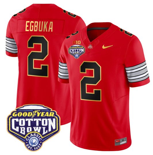 Emeka Egbuka Jersey #2 Ohio State 'Heritage Stripe' Cotton Bowl Red
