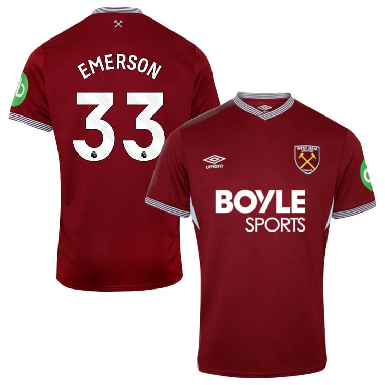 Emerson #33 West Ham United 2025-26 Home Match Jersey – Burgundy