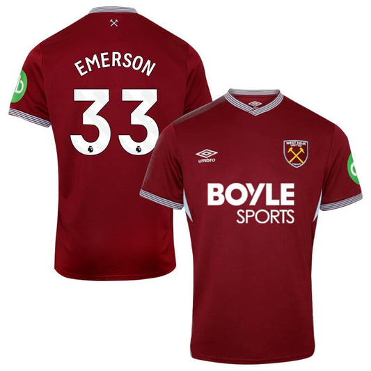 Emerson #33 West Ham United 2025-26 Home Match Jersey – Burgundy