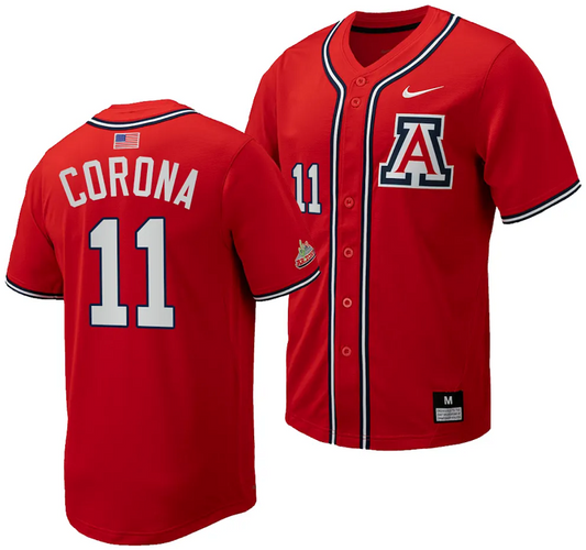 Emilio Corona Jersey #11 Arizona Wildcats Replica Baseball Full-Button Red