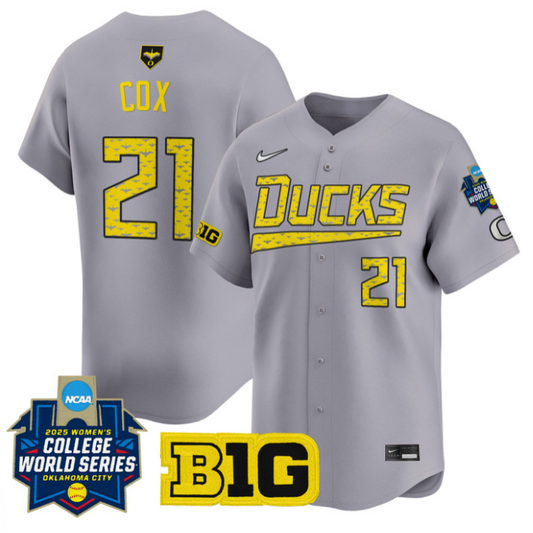 Emma Cox Jersey #21 Oregon Ducks Softball 2025 World Series Stitched Gray