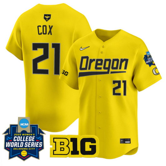 Emma Cox Jersey #21 Oregon Ducks Softball 2025 World Series Stitched Yellow