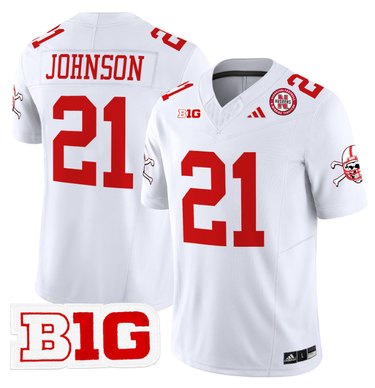 Emmett Johnson Jersey #21 Nebraska Cornhuskers 2024 Vapor V2 Football White