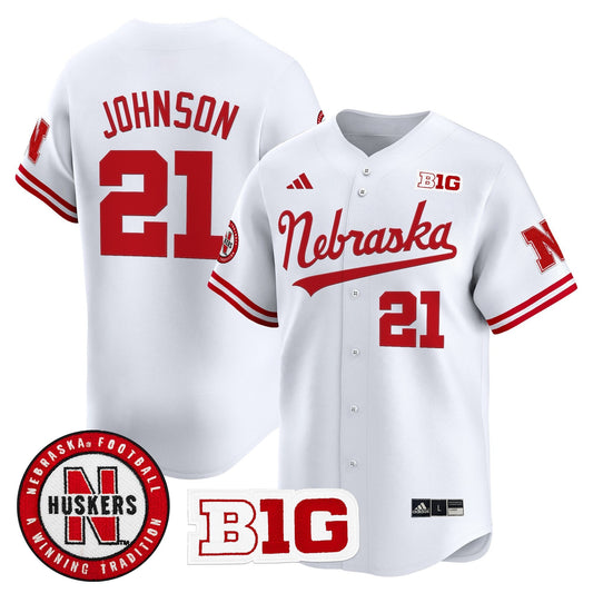 Emmett Johnson Jersey #21 Nebraska Cornhuskers 2025 Vapor Baseball White