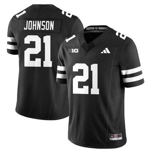 Emmett Johnson Jersey #21 Nebraska Football 2025 Blackout Stitched Black