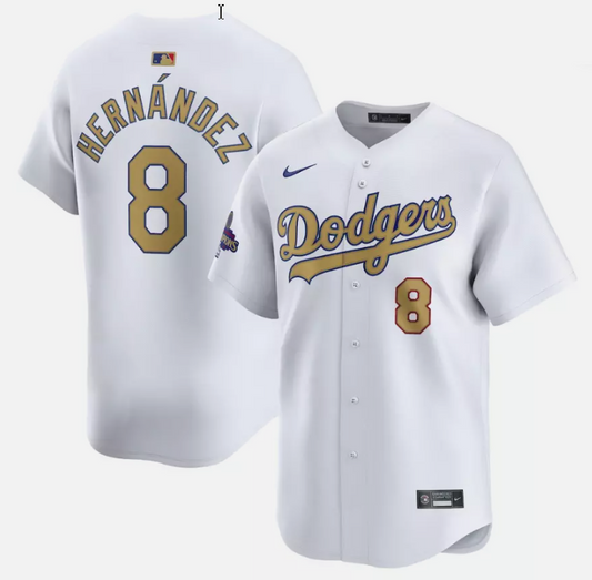 Enrique Hernández Jersey #8 Dodgers White 2025 Gold Collection Limited Stitched