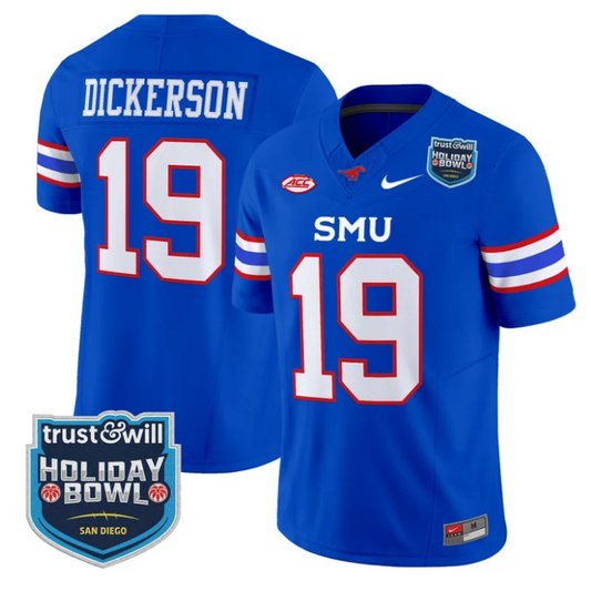 Eric Dickerson Jersey #19 SMU Mustangs 2026 Holiday Bowl Patch Stitched Blue
