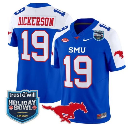 Eric Dickerson Jersey #19 SMU Mustangs 2026 Holiday Bowl Patch Stitched Blue Alternate