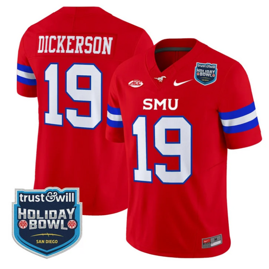 Eric Dickerson Jersey #19 SMU Mustangs 2026 Holiday Bowl Patch Stitched Red