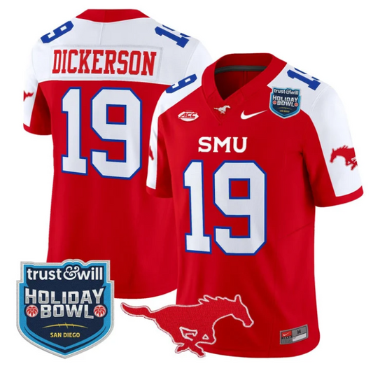 Eric Dickerson Jersey #19 SMU Mustangs 2026 Holiday Bowl Patch Stitched Red Alternate