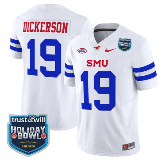 Eric Dickerson Jersey #19 SMU Mustangs 2026 Holiday Bowl Patch Stitched White