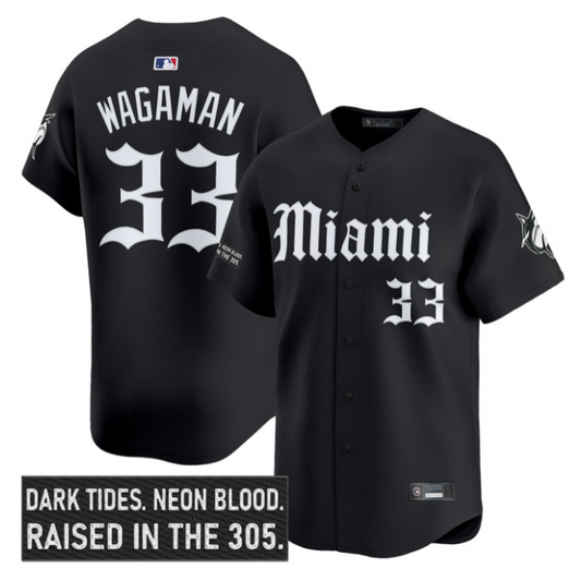 Eric Wagaman Jersey #33 Miami Marlins Gothic Vice Edition Stitched Black
