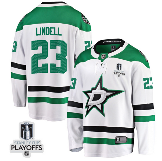 Esa Lindell 23 Dallas Stars 2024 NHL Playoffs Patch Away Breakaway Jersey - Men