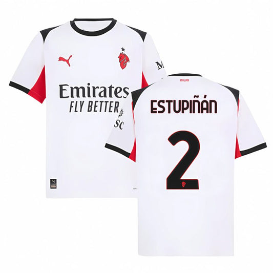 Estupinan #2 AC Milan 2025-26 Away Match Jersey – White