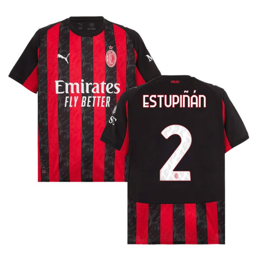 Estupinan #2 AC Milan 2025-26 Home Match Jersey – Red Black