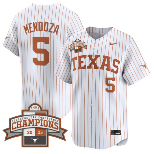 Ethan Mendoza Jersey #5 Texas Longhorns 2025 Southeastern Champions Vapor Stitched Pinstripe