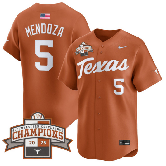 Ethan Mendoza Jersey #5 Texas Longhorns 2025 Southeastern Champions Vapor Stitched Texas Orange