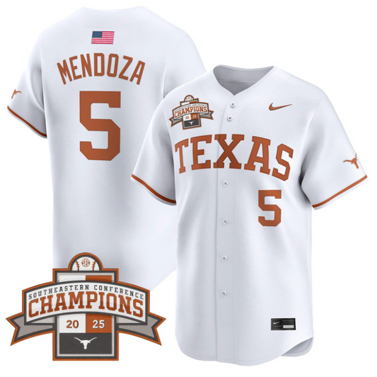 Ethan Mendoza Jersey #5 Texas Longhorns 2025 Southeastern Champions Vapor Stitched White