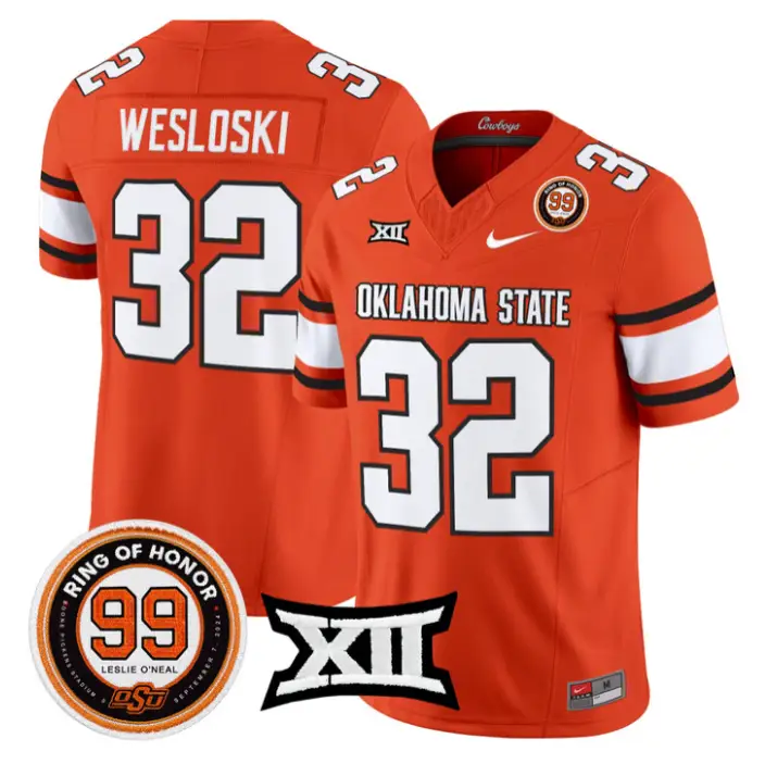 Ethan Wesloski Jersey #32 Oklahoma State 2026 Leslie O'neal Stitched