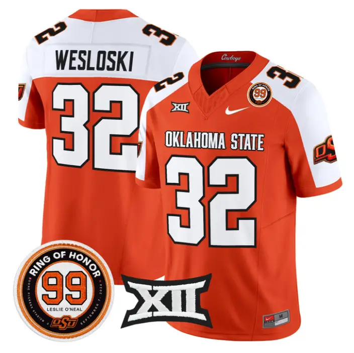 Ethan Wesloski Jersey #32 Oklahoma State 2026 Leslie O'neal Stitched
