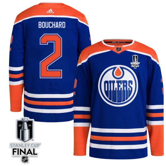 Evan Bouchard 2 Edmonton Oilers 2024 STANLEY CUP Final Home Primegreen Jersey Men, Royal