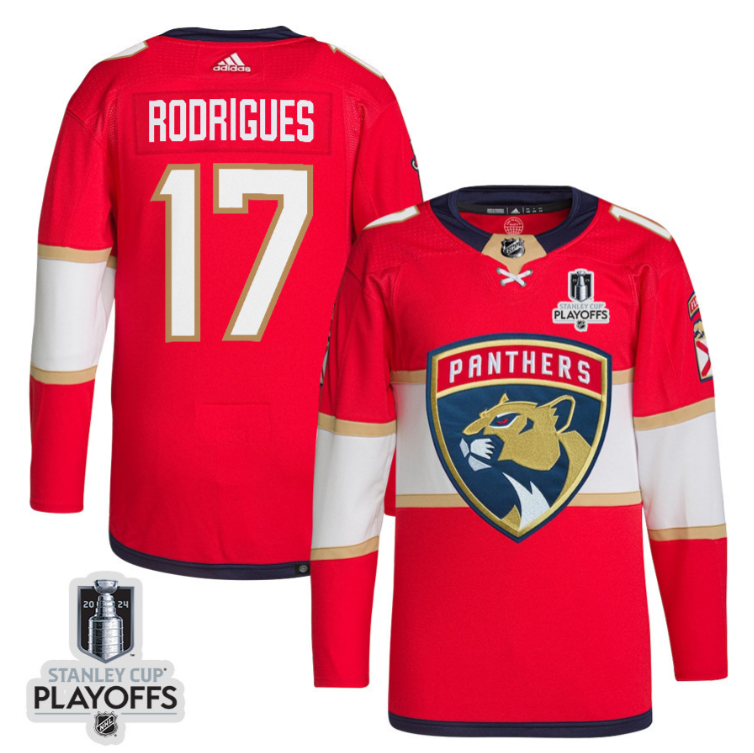 Evan Rodrigues 17 Florida Panthers 2024 NHL Playoffs Patch Home Jersey - Men, Red