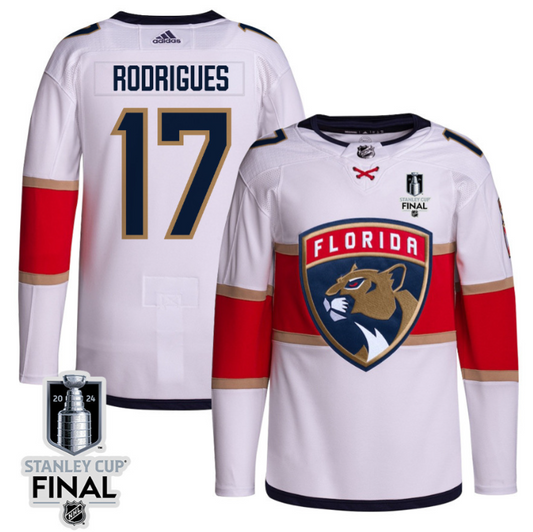 Evan Rodrigues 17 Florida Panthers 2024 STANLEY CUP Final Away Breakaway Jersey Men, White