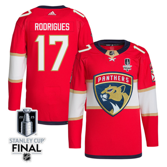 Evan Rodrigues 17 Florida Panthers 2025 STANLEY CUP Final Patch Home Men Jersey Red
